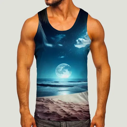 Vista 2 de Guolarizi Hombres Moda Primavera Verano Casual Sin Mangas O Cuello Impreso Tank Tops Blusa Camisas Grandes y Alto Camisetas
