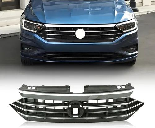 Vista 11 de Protector de rejilla de parachoques delantero con kit de repuesto, entrada de aire de capó delantero negro con moldura cromada para Volkswagen Jetta