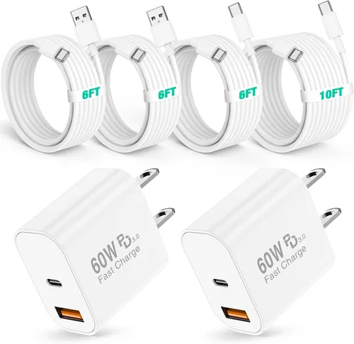 Vista 8 de Cargadores de carga rápida para iPhone 15 y 16, paquete de 20 cargadores de pared USB C de 20 W para iPhone 16 Pro Max con 2 cables USB C a C de 6
