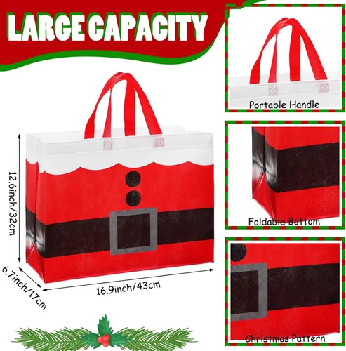 Vista 3 de Hosuly 16 piezas 17" Bolsas de regalo grandes de Navidad con asas Bolsas de compras reutilizables Bolsa de compras no tejida reutilizable
