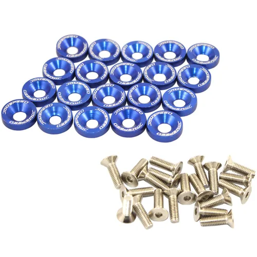 Vista 12 de JDMSPEED Kit de 20 Piezas de Arandelas de Guardabarros de Aluminio Billete CNC Cromado Neo para Vestir el Compartimento del Motor