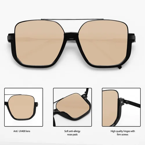 Vista 5 de Lentes de sol estilo aviador retro de gran tamaño para mujeres y hombres, cuadrados, doble puente, piloto, lentes de sol de los años 70