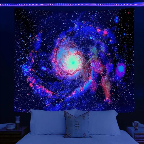 Vista 2 de PSYHILAR Tapiz de luz negra que brilla en la oscuridad UV del universo espacial Galaxy con luz negra para adultos (40 x 30 pulgadas)