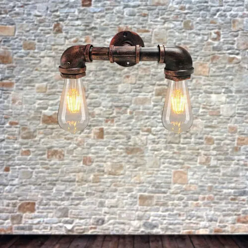 Vista 3 de Lámpara de pared de tubo de agua de 2 luces, estilo retro, industrial, para montaje en pared, lámpara de pared de metal Steampunk, estilo vintage