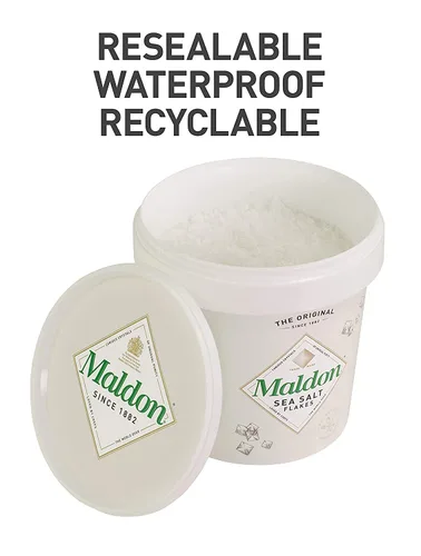Vista 4 de Maldon Sal, copos de sal marina, tina resellable, Kosher, natural, artesanal, gourmet, cristales piramidales, 20 oz (570 g) paquete de 2