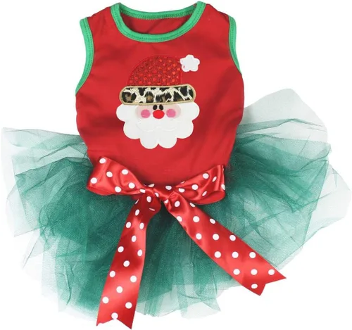 Vista 2 de Petitebella Leopard Santa Claus Face Puppy Dog Dress (Black/Gold Leopard, X-Small)