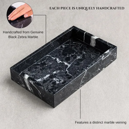 Vista 3 de Bey-Berk Ezra - Bandeja rectangular para toallas de baño con diseño de cebra negra para almacenamiento en encimera