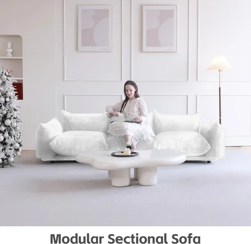 Vista 3 de WJShome - Sofá seccional modular, sofá de chenilla de 264 cm de lana minimalista, sofá convertible de 3 plazas, sofá de sala de estar ancho
