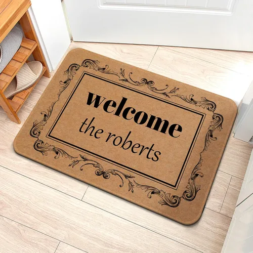 Vista 8 de Livole Tapete personalizado para puerta delantera, tapete de bienvenida personalizado con nombre de la familia, para interiores y exteriores