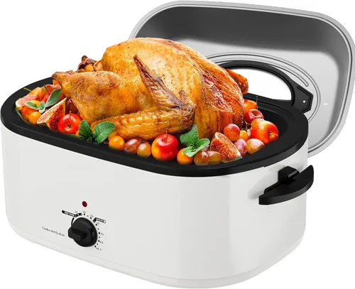 Vista 25 de Sunvivi Horno asador eléctrico con tapa visible, horno asador de pavo de 24 cuartos de galón con sartén y estante extraíbles, acero inoxidable