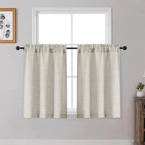 Vista 12 de OWENIE Cortinas de Cocina Negras Sobre Fregadero de 24 Pulgadas de Largo, Juego de 2 Paneles, Cortinas Cortas de Café con Textura Filtrante de Luz