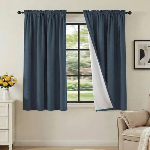 Vista 37 de H.VERSAILTEX Cortinas 100% opacas con aspecto de lino para dormitorio, bloqueo de luz completa, bolsillo para barra, cortinas de ventana gruesas