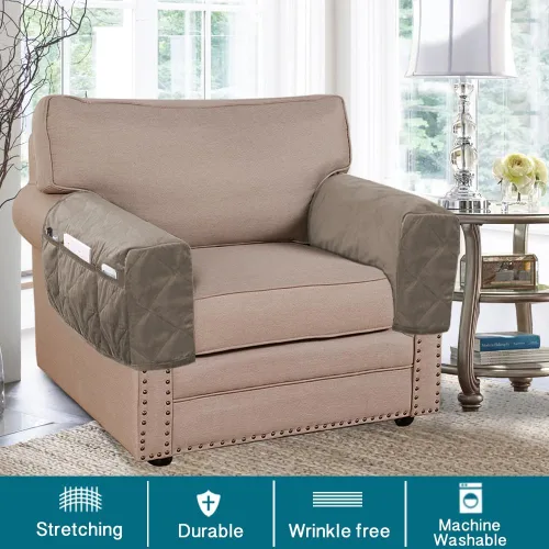 Vista 2 de Turquoize Fundas de terciopelo para reposabrazos para sillas y sofás, fundas para brazos reclinables con bolsillo lateral, protector antideslizante