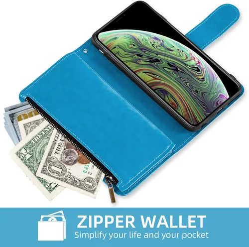 Vista 5 de Asuwish Funda compatible con iPhone Xs Max y protector de pantalla de vidrio templado, funda para teléfono celular para i X XR Xsmax 10x SX Xmax Azul