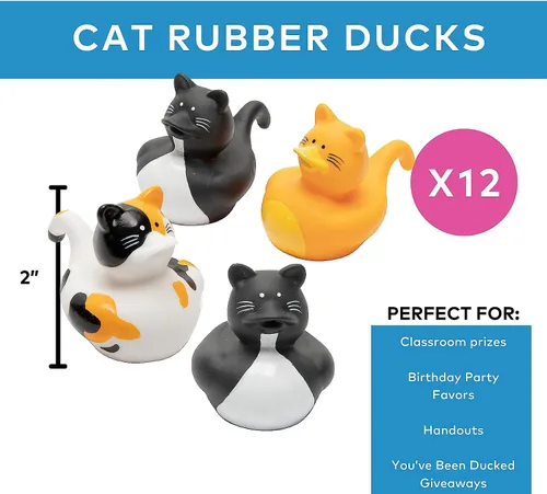 Vista 2 de Fun Express Paquete de 12 mini patos de goma de gato a granel, recuerdos de fiesta para niños de 4 a 8 años, regalos de fiesta de cumpleaños