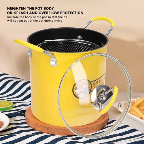 Vista 4 de 3L Mini Freidora Olla Japonesa de Acero Inoxidable con Filtro de Aceite Tapa de Rack para Cocina del Hogar