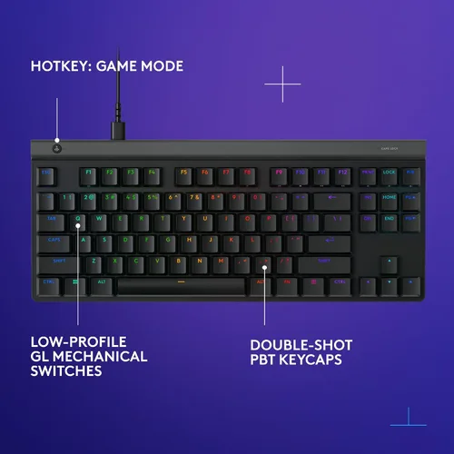 Vista 7 de Logitech G 515 TKL - Teclado para juegos de perfil bajo con cable, RGB totalmente personalizable, teclas PBT de doble disparo, interruptores