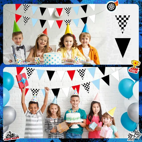 Vista 5 de Decoración de dos cumpleaños rápidos, pancarta de papel de autos