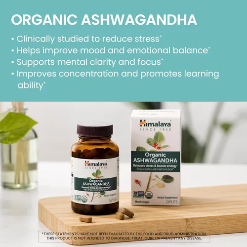 Vista 2 de Himalaya Raíz de Ashwagandha Orgánica, Suministro para 30 Días - Suplementos de Apoyo Suprarrenal a Base de Hierbas para Aliviar el Estrés y Apoyo