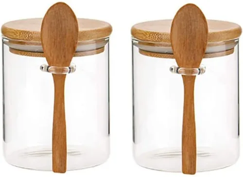 Vista 9 de Recipientes de vidrio con tapa hermética de bambú, cuchara de madera, cuchara de madera, recipiente de almacenamiento de alimentos, recipientes