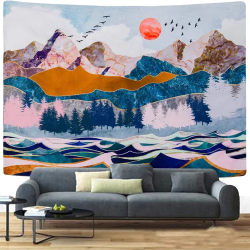 Vista 2 de SENNYI - Tapiz para colgar en la pared de montaña y puesta de sol, árboles, naturaleza, paisaje, decoración del hogar para habitación
