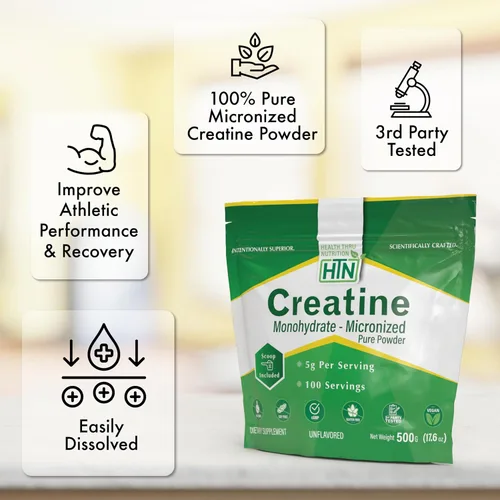 Vista 3 de Health Thru Nutrition Monohidrato de creatina en polvo micronizado – 17.64 oz puro sin sabor – 0.18 oz por cucharada – Apoyo al entrenamiento