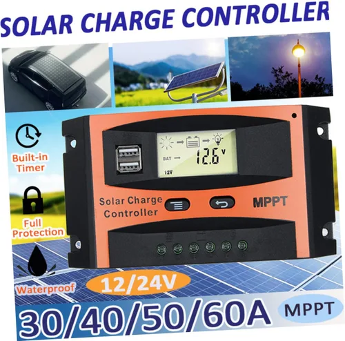 Vista 2 de Controlador de carga solar 12v Regulador Mppt 24v Cargador de batería solar Pantalla grande Salida USB dual