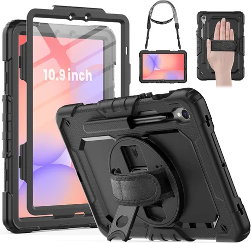 Vista 15 de HXCASEAC Funda para Samsung Galaxy Tab A9 de 8,7 pulgadas, protectora con protector de pantalla/correa de mano/soporte para bolígrafo, resistente a