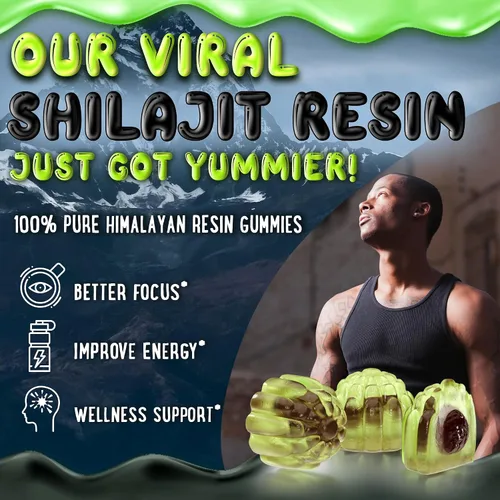 Vista 3 de OH MY CHEWY Gomitas puras de Shilajit del Himalaya, resina de grado dorado de alta potencia, refuerzo de energía y apoyo inmunológico para hombres
