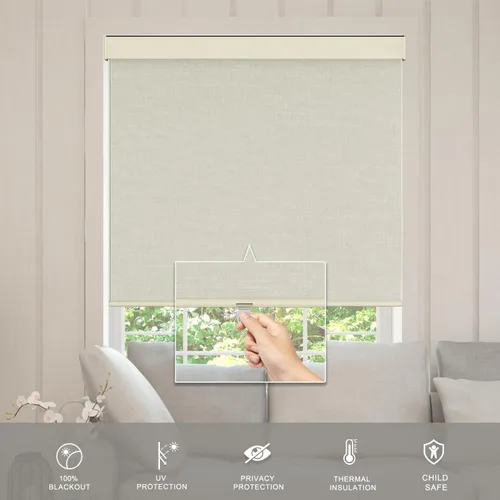 Vista 2 de Persianas Enrollables Opacas para Ventanas, Persianas Enrollables sin Cordón de Parada Libre con Cenefa, Persianas de Ventana de Tela