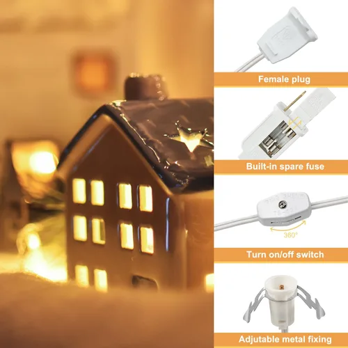Vista 5 de Paquete de 2 cables de accesorios encadenables con bombilla LED C7, cable de luz de molde soplado interior de 6 ft con enchufes macho y hembra