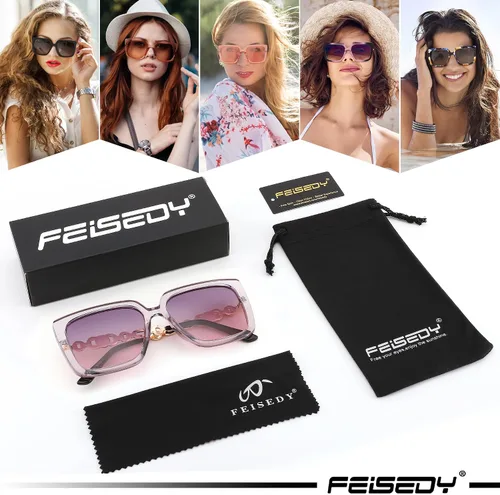 Vista 7 de FEISEDY Gafas de sol polarizadas de moda para mujer, estilo vintage, de gran tamaño, cuadradas, protección UV400, B0003