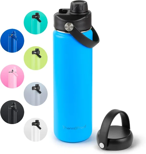 Vista 15 de Botella de agua aislante ThermoProof – Acero inoxidable, boca ancha, tapas abatibles y con boquilla, a prueba de fugas, apta para lavavajillas Ámbar