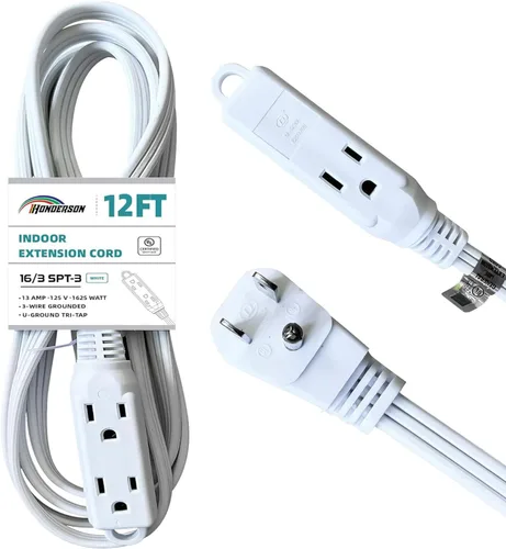 Vista 34 de Cable de extensión de enchufe plano de 3 tomas, certificado UL, cable de extensión para interiores de 16 calibre 1 pie negro de 3 puntas, tira
