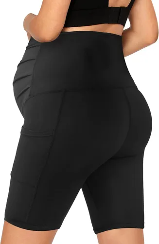 Vista 6 de BLONGW Pantalones cortos de maternidad para mujer sobre la barriga para verano, yoga, ciclismo, entrenamiento, correr, pantalones cortos