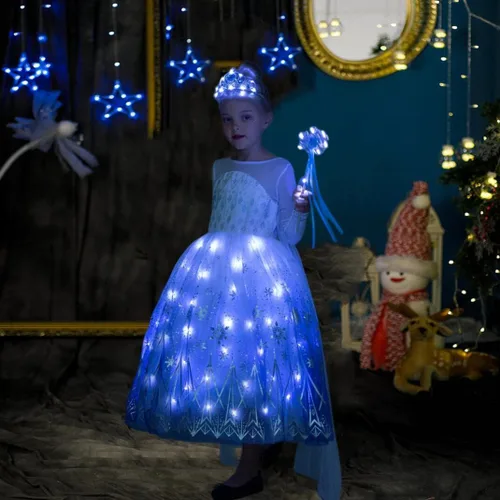 Vista 2 de LETSGLOW Disfraz de princesa para niñas, vestido iluminado para Halloween, carnaval, cosplay, fiesta de cumpleaños