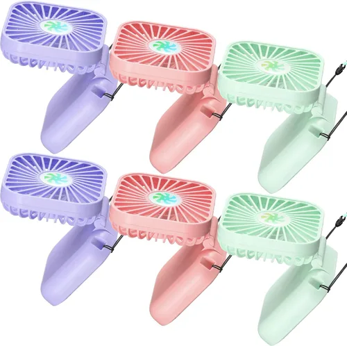 Vista 7 de Hortsun 6 piezas de collar portátil a granel, mini ventilador de mano personal recargable por USB, pequeños regalos de refrigeración plegables