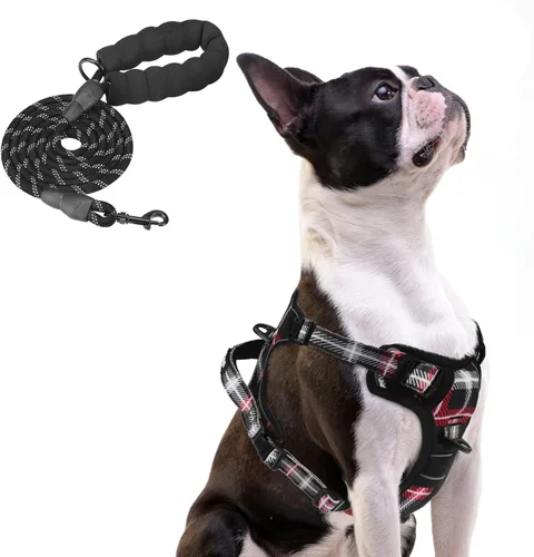 Vista 32 de PUPTECK Arnés táctico sin tirones para perro, tamaño mediano, arnés reflectante ajustable con asa para perro, de fácil control, cómodo y suave
