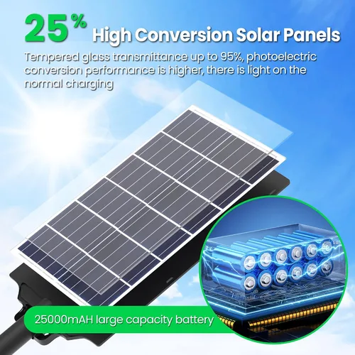 Vista 3 de 8000 W Luces de calle solares al aire libre - Luces solares al aire libre impermeables con sensor de movimiento, luces de estacionamiento