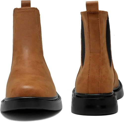 Vista 6 de DADAWEN Botas Chelsea de combate para mujer con elástico a la moda, puntera redonda, botines cómodos para mujer