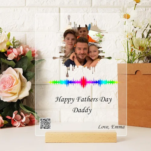 Vista 5 de Código QR en la imagen con mensaje de voz o música. Regalo del día del padre para papá. Regalo del primer día del padre. Regalo para papá de hija e