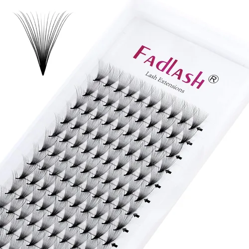 Vista 23 de FADLASH Extensiones de pestañas postizas en abanico con base puntiaguda 10D, extensiones de pestañas postizas de tallo medio, extensiones