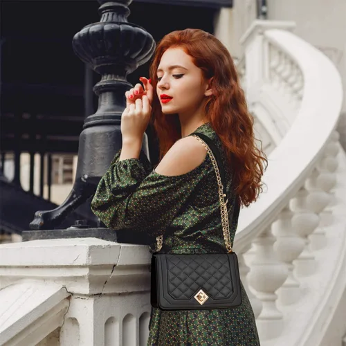 Vista 8 de Travistar Bolsos cruzados para mujer, bolsos pequeños de piel sintética, bolso de hombro, bolso de noche, bolsos acolchados con correa de cadena