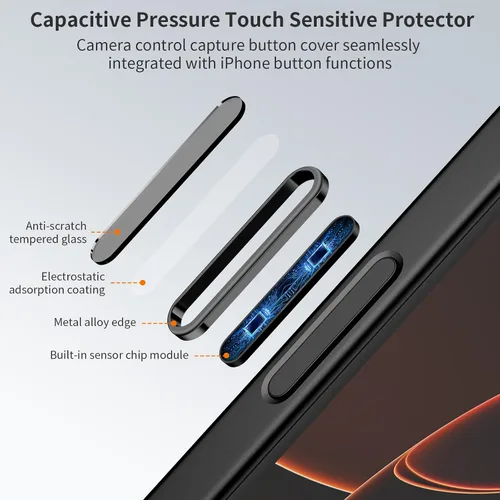 Vista 2 de AMANECER Paquete de 2 protectores de botón de control de cámara para iPhone 16/16 Plus, funda protectora capacitiva de alineación automática