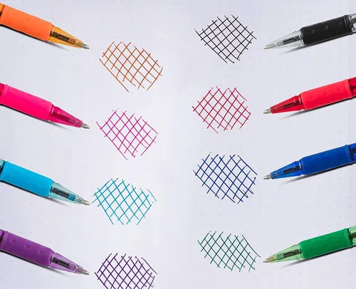 Vista 3 de Pentel Rsvp - Bolígrafos de punta media, 0.039 in, 8 colores surtidos con agarre de goma sin látex para una escritura cómoda, paquete de 16