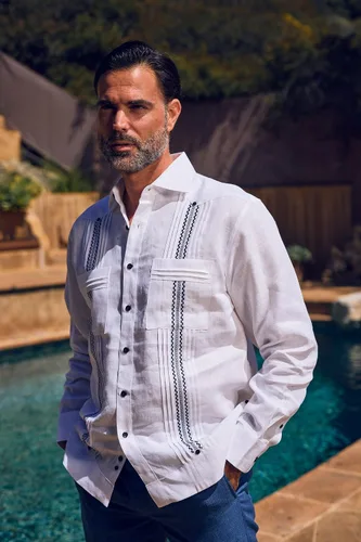 Vista 5 de Mojito Collection Camisa Guayabera 100% lino de manga larga para hombre