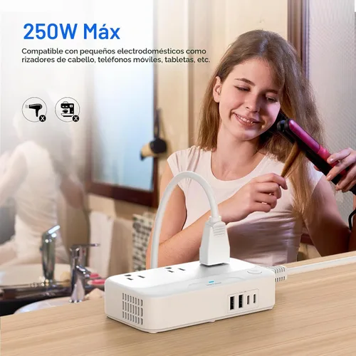 Vista 4 de Convertidor de voltaje universal EE.UU. a Europa, combo convertidor de viaje de 220 V a 110 V, adaptador europeo de reducción de voltaje de 250 W