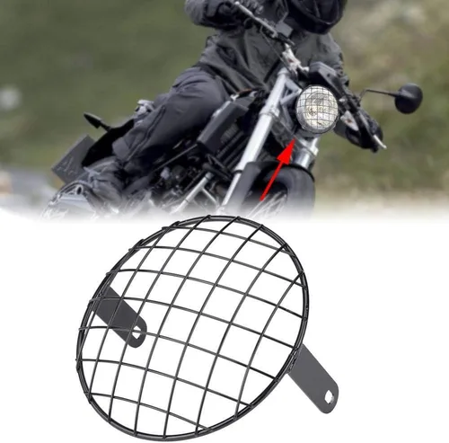 Vista 2 de Moto Lighthouse Grid Gorgeri Black 8 pulgadas parrilla de malla para faros delanteros, parrilla de montaje lateral, máscara para Cafe Racer