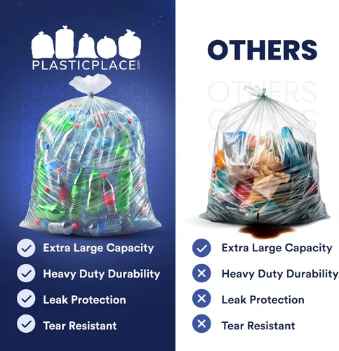 Vista 5 de Plasticplace Bolsas de basura transparentes resistentes de 1.5 mil, de 95 a 96 galones, 61 x 68 pulgadas, 50