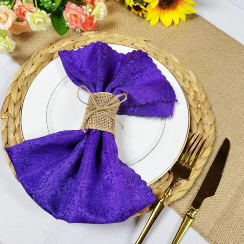 Vista 7 de Juego de 100 servilleteros de arpillera natural con cuerda de yute, servilletas desechables a granel, anillo rústico para mesas, decoraciones
